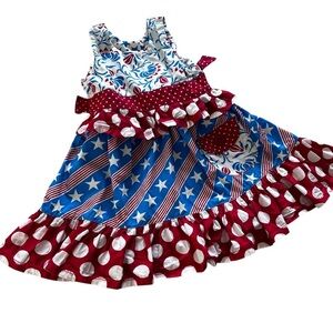 Jelly the Pug Fourth of July Patriotic Ruffle Dress in Red White Blue 24 Months
